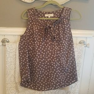 Loft Polka dot sleeveless blouse with tie in front